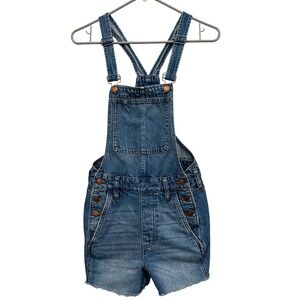 Madewell Women XXS Denim Short Overalls Medium Wash Raw Hem 100% Cotton RN77388